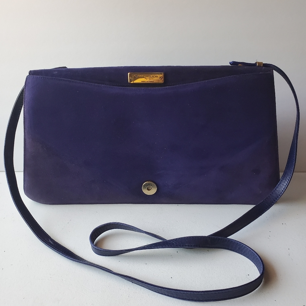 Vintage Charles Jourdan Paris  Purple Suede and Leather Shoulder Bag . - Picture 4 of 8